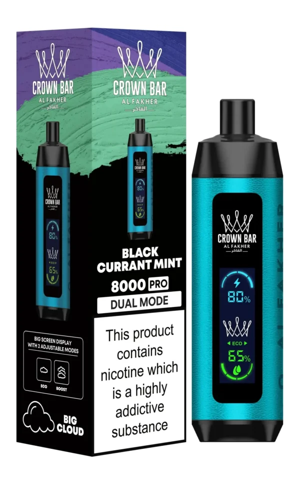 Al Fakher Crown Bar 8000 Pro Dual Mode Vape Crna Ribizla i Menta