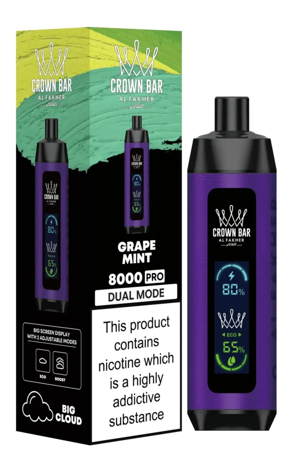 Al Fakher Crown Bar 8000 Pro Dual Mode Vape Grožđe i Menta