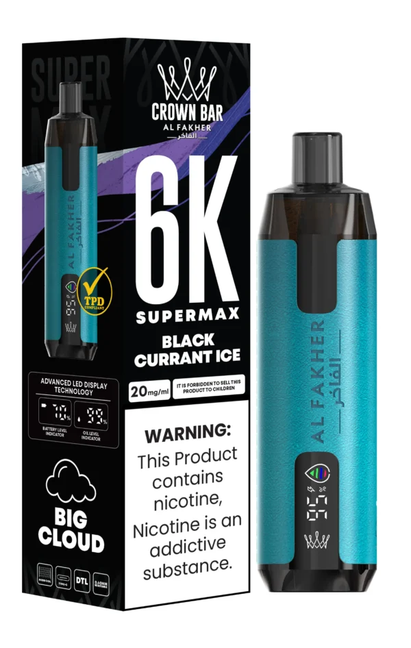 Al Fakher Crown Bar 6000 Super Max Vape Ledena Crna Ribizla