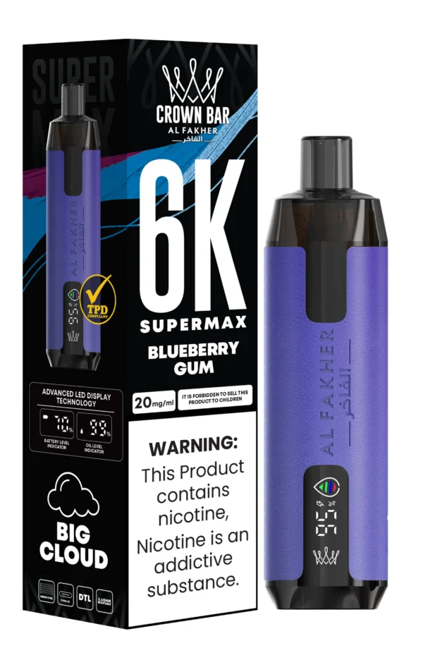 Al Fakher Crown Bar 6000 Super Max Vape Borovnica i Žvaka